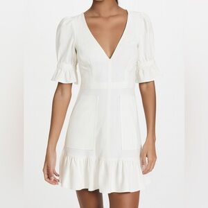 Cinq à Sept Tous Les Jours Dress | White Denim Ruffle Hem Puff Sleeve| Size 4